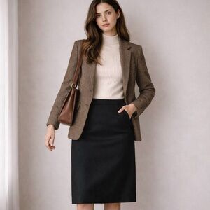 Talbots 100% Wool Midi Skirt Black Classic Career Dark Academia Size 12